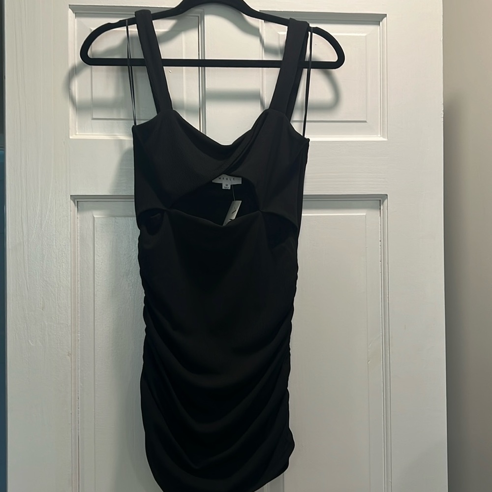 Mable black ruched dress with cutout